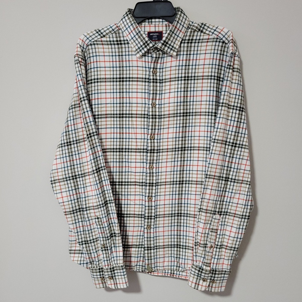 UNTUCKit Plaid Button Up Shirt Mens Large White Regular Fit  Cotton Casual